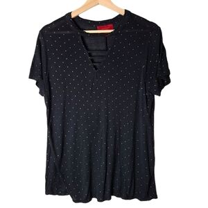 Jennifer Lopez Sz.M black v-neck T-shirt slinky Lagenlook casual comfortable